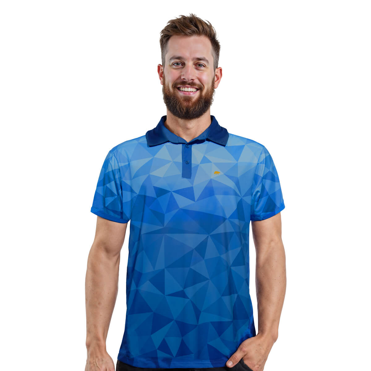 FORSBERG Funktions-Poloshirt blauer Allover-Polygonprint Verlauf - 3